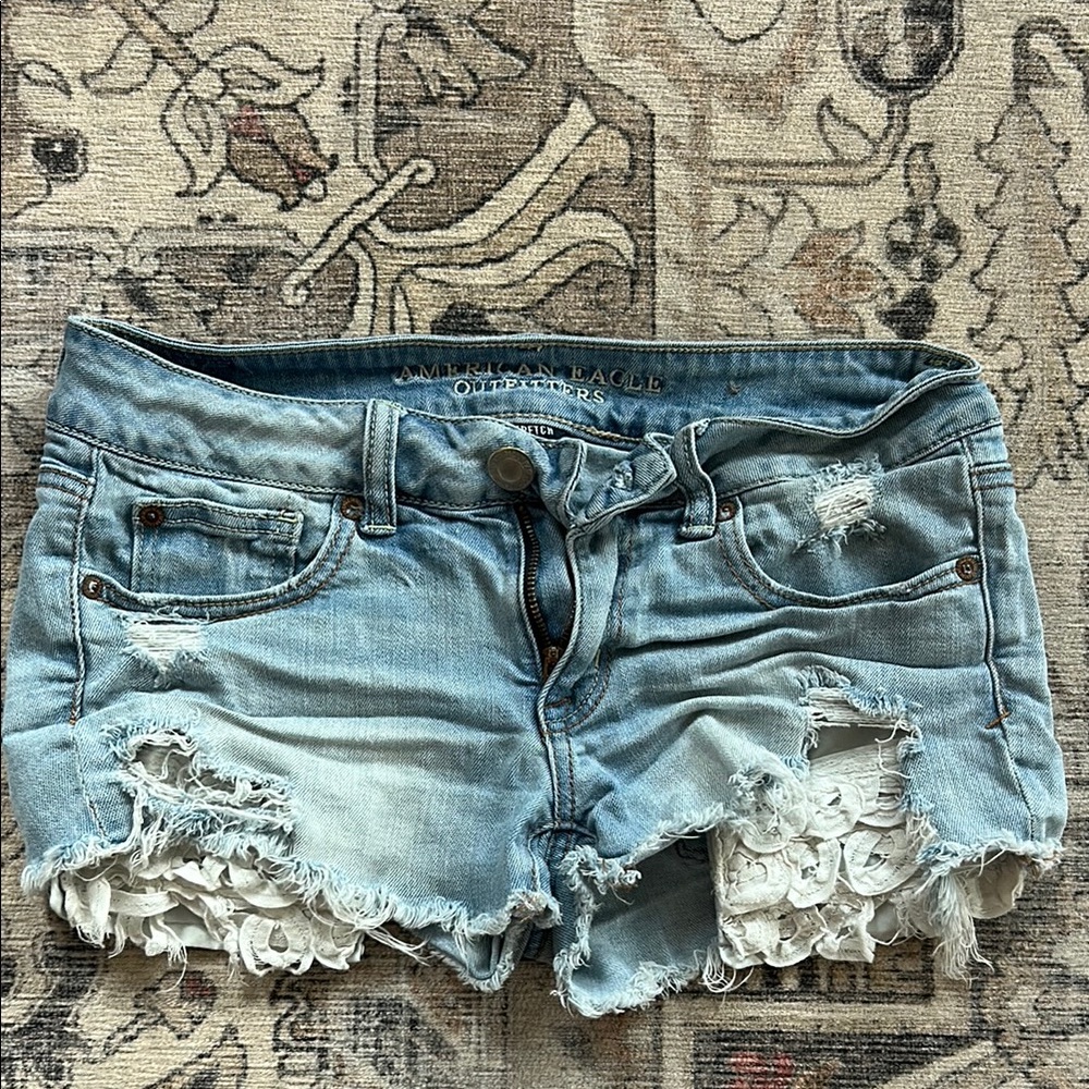 American Eagle Outfitters Women's Distressed Denim Shorts - Blue